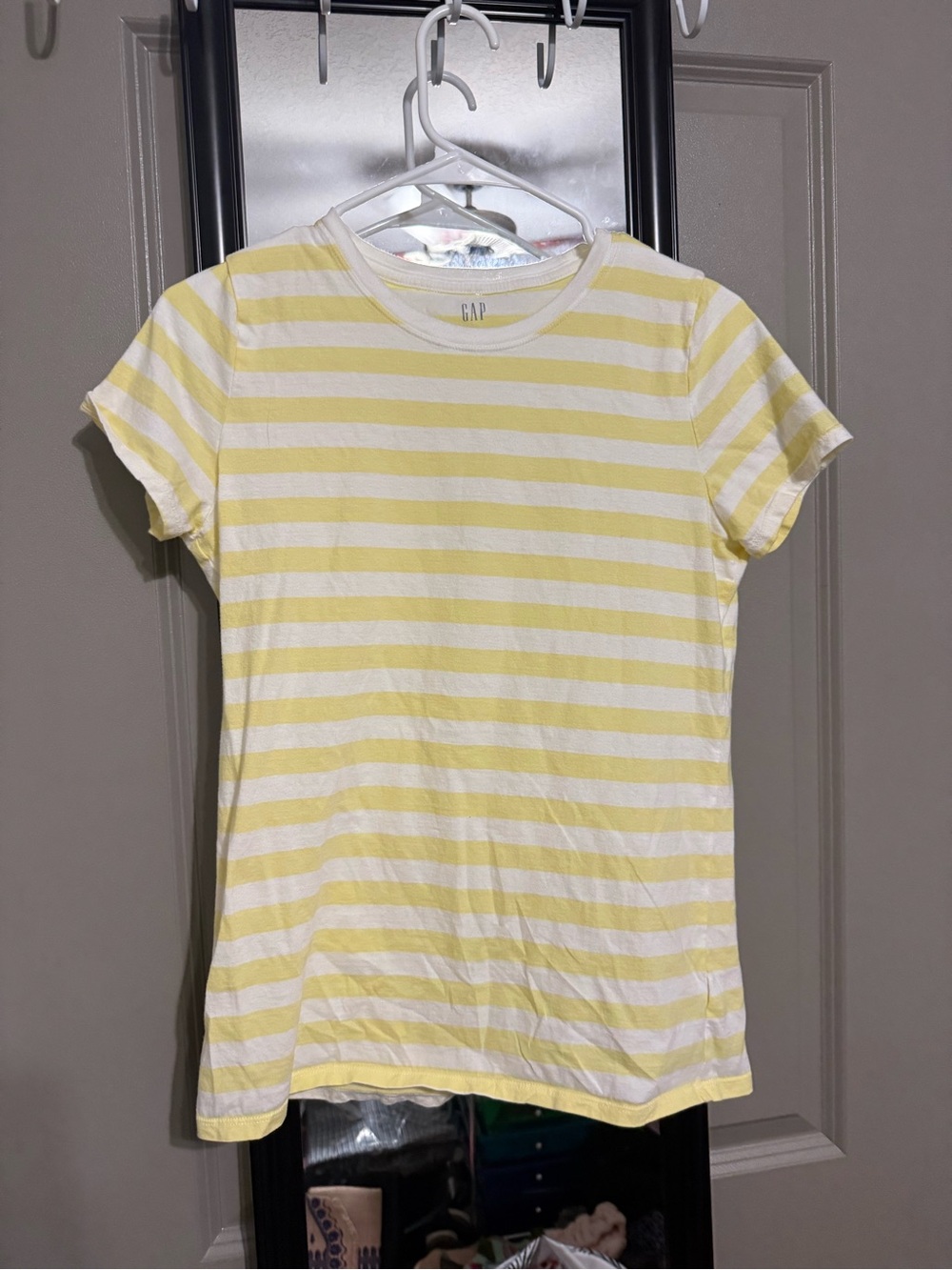 GAP White and Pale Yellow Striped Crew Tee